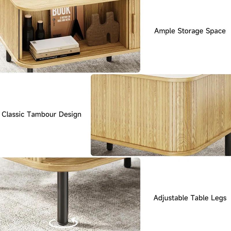 Latitude Run® Coffee Table with Storage, 47.2" Modern Coffee Tables for Living Room, Rectangle Center Table with Sliding Tambour Door & Adjustable Leg for Living Room