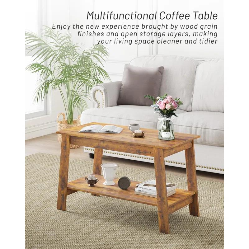 Winston Porter 2-Tier Coffee Table, Modern Farmhouse Coffee Table With Storage Shelf