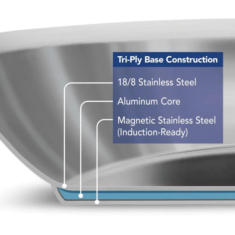 Tramontina Tramontina Tempo Tri-Ply Base Stainless Steel 6-Quart Braiser Pan with Glass Lid, Induction-Ready, Oven-Safe, Dishwasher-Safe