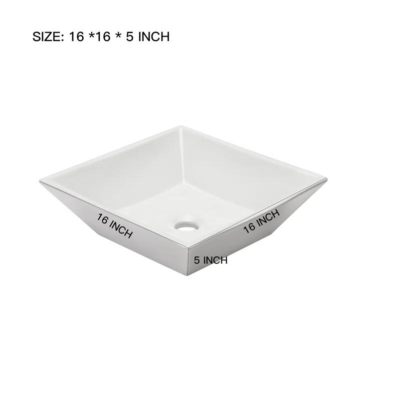 Logmey 16" L x 16" W White Ceramic Vessel Sink Square Above Counter Bathroom Sink Bathroom Vessel Sink LMP18002-1