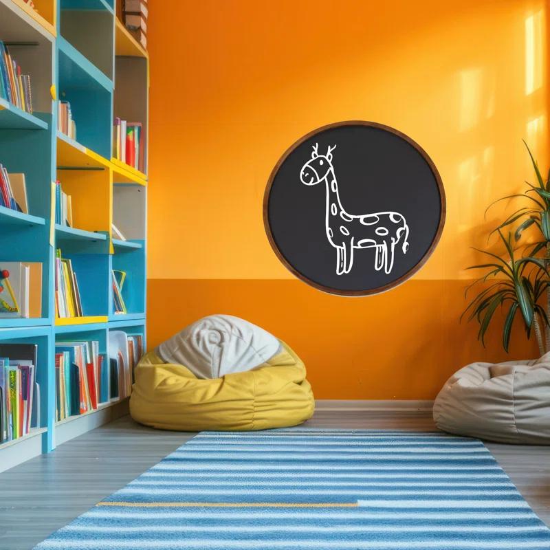 Inbox Zero Round Magnetic Wall Chalkboard With Rustic Brown Frame