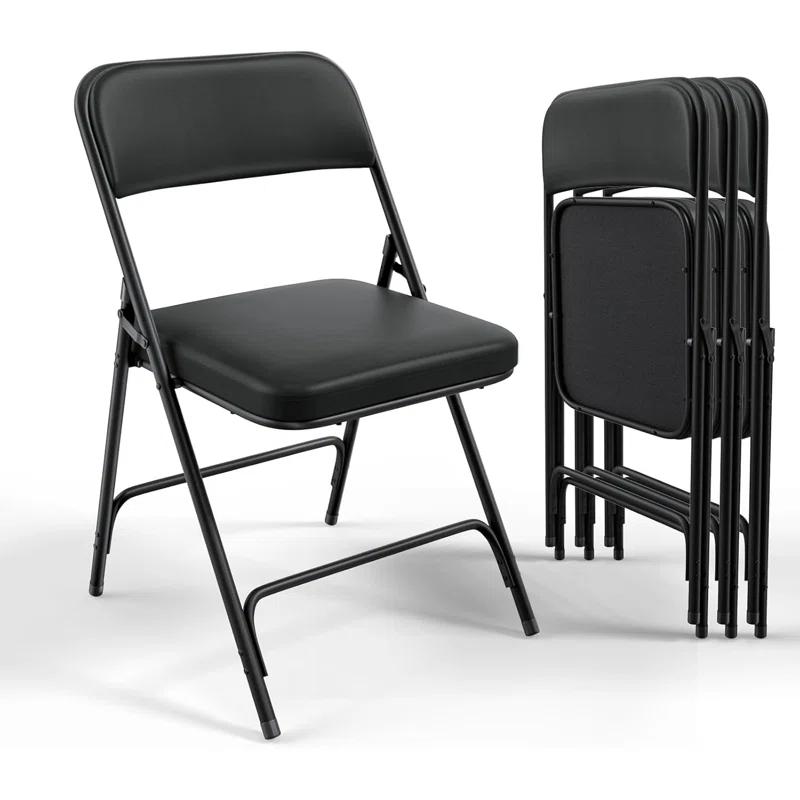 4Pcs Fully Assembled Thick-Padded Black PU Folding Chairs, 17.7"X19.7"X30.7"