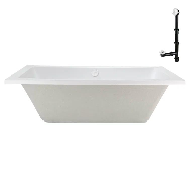 Streamline Bath 60" x 32" Acrylic Soaking Drop-In Bathtub, Drain Included N-4120-712-WH