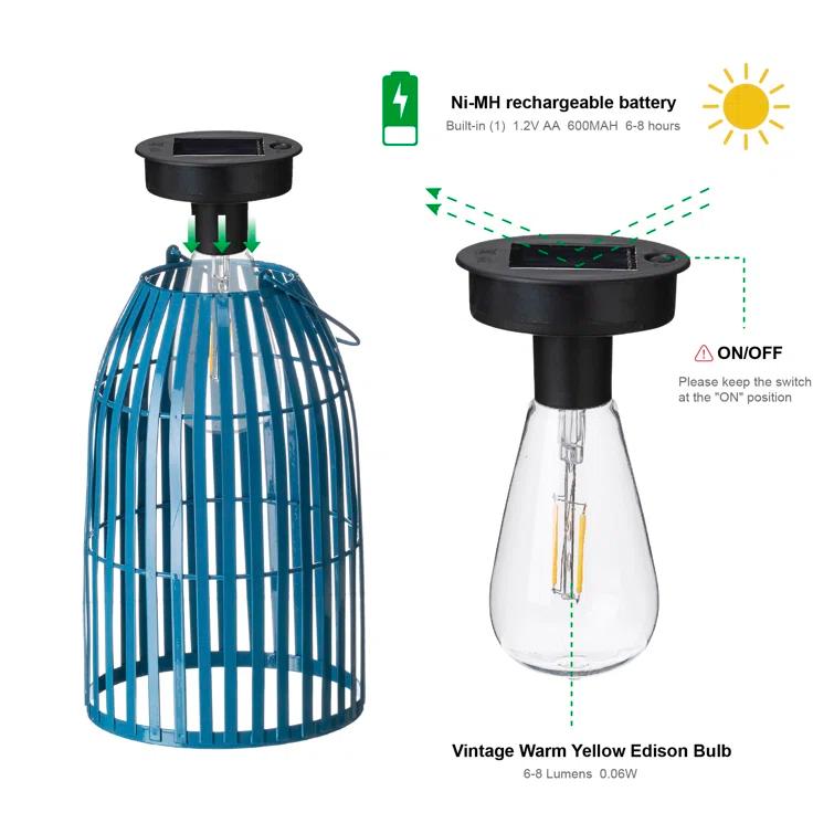 9.75" Metal Woven Solar Powered  Outdoor Hanging Lantern
