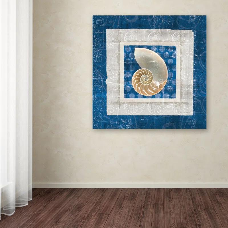Trademark Fine Art Sea Shell " Sea Shell II On Blue " by Belinda Aldrich