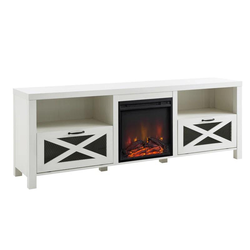 Gracie Oaks Industrial 70" tv stand with fireplace for 80" TVs, media center, tv console