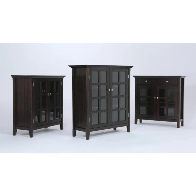 Simpli Home Acadian 36"W Solid Wood 2-Shelf Entryway Storage Cabinet with Glass Doors and 2 Drawers
