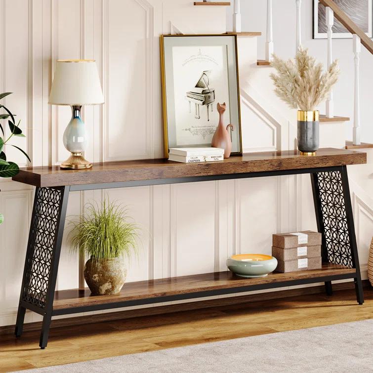 17 Stories 70.9" Console Table with Storage Shelf, 2-Tier Extra Long Sofa Table