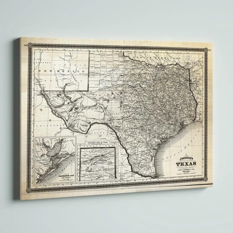 Steelside™ " Vintage Map Texas I "