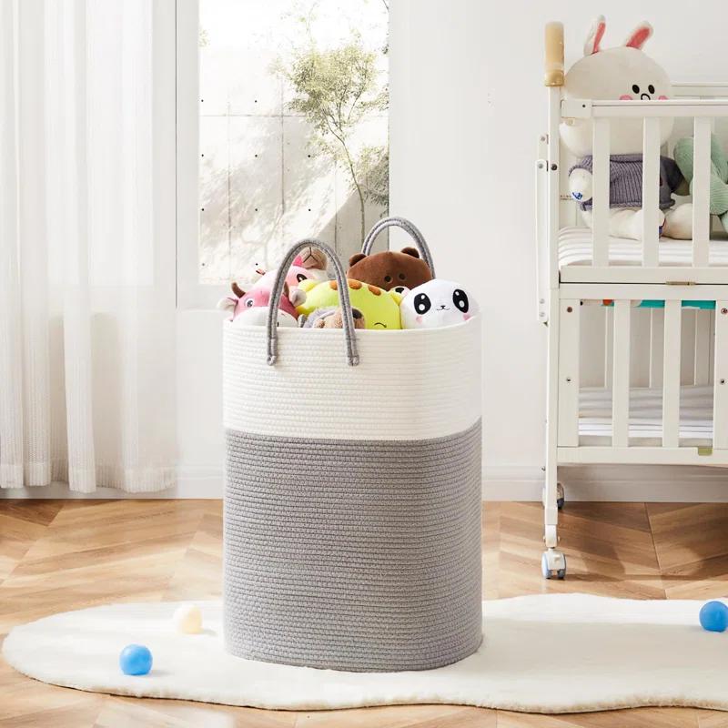 Beachcrest Home™ 60L Cotton Rope Woven Laundry Basket, Multifunctional Storage Sorter For Dirty Clothes In Bathroom And Living Room