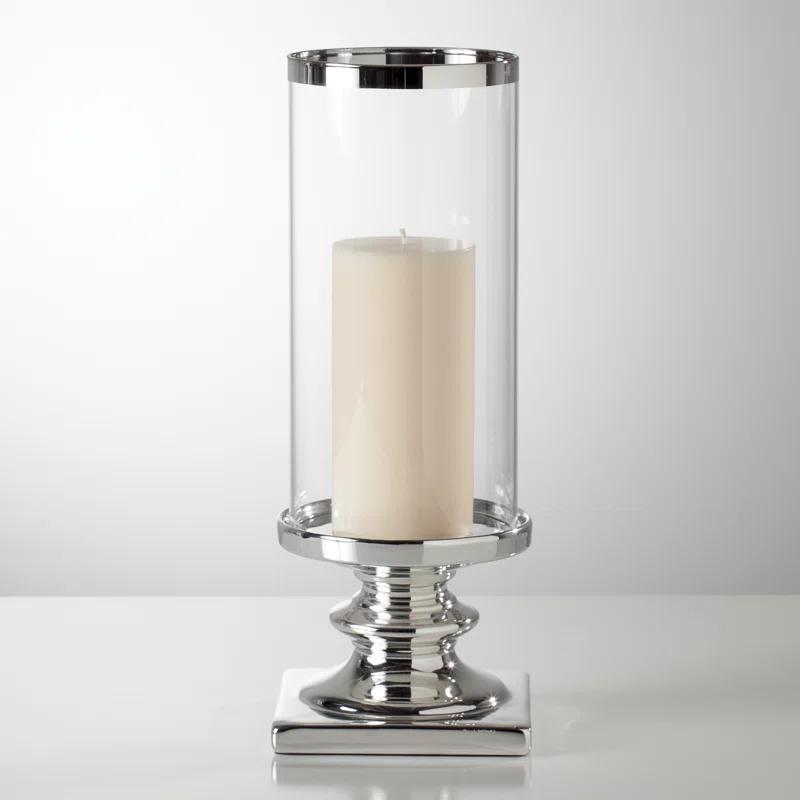 Charlton Home® 14''H Ceramic Pillar Candle Holder with Hurricane Candle Holder Glass