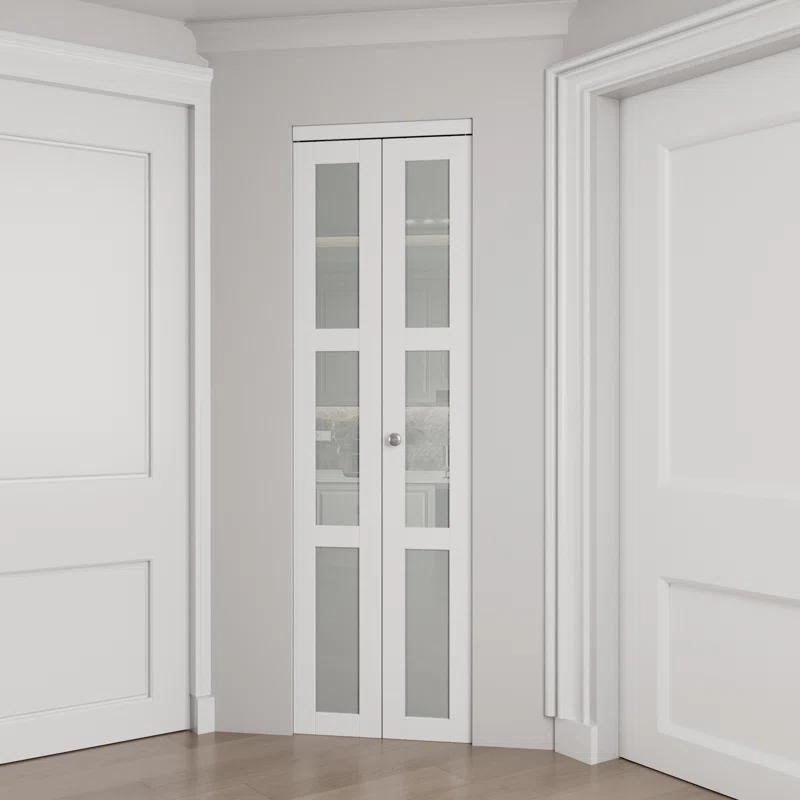 EASELIFE Frosted Glass And Solid Manufactured Wood Bi-Fold Door With Installation Hardware Kit