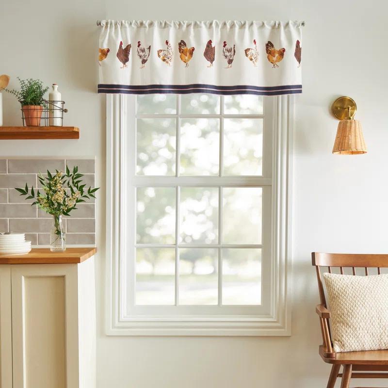 Chickens Light Filtering Rod Pocket Kitchen Curtain Valance and Tiers Set in Navy/White