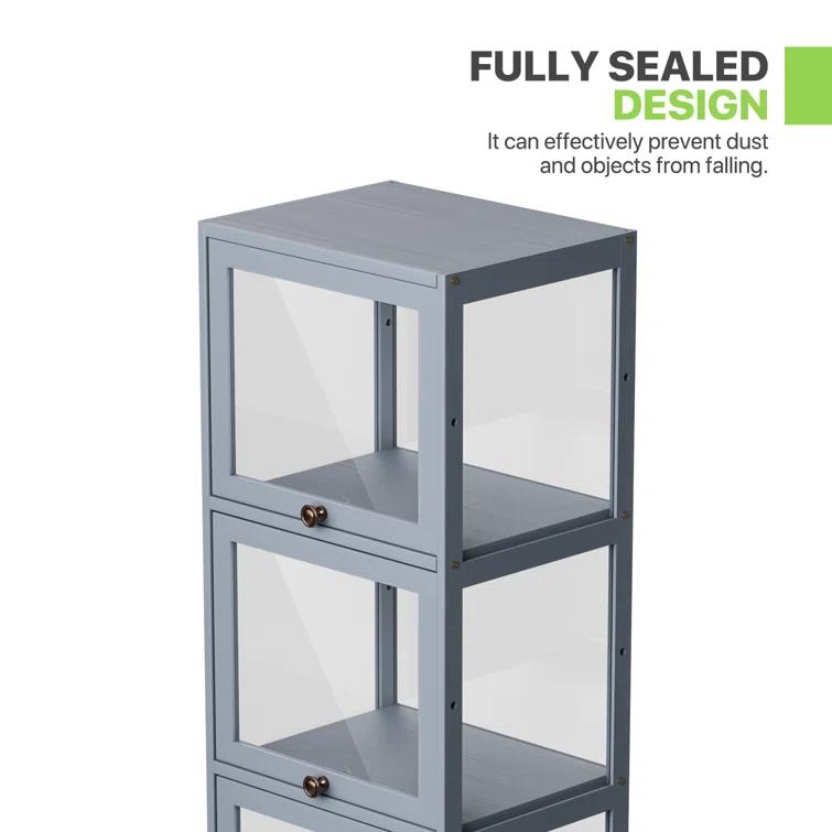 Magshion Modern 55" 4-Tier Transparent Display Cabinet Floor Standing Showcase With Flip-Up Door, Ideal For Living Room, Bedroom, Or Office Curio Collection