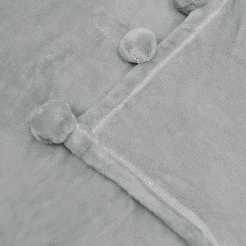 Home Soft Things Flannel Fleece Pom Pom Blanket