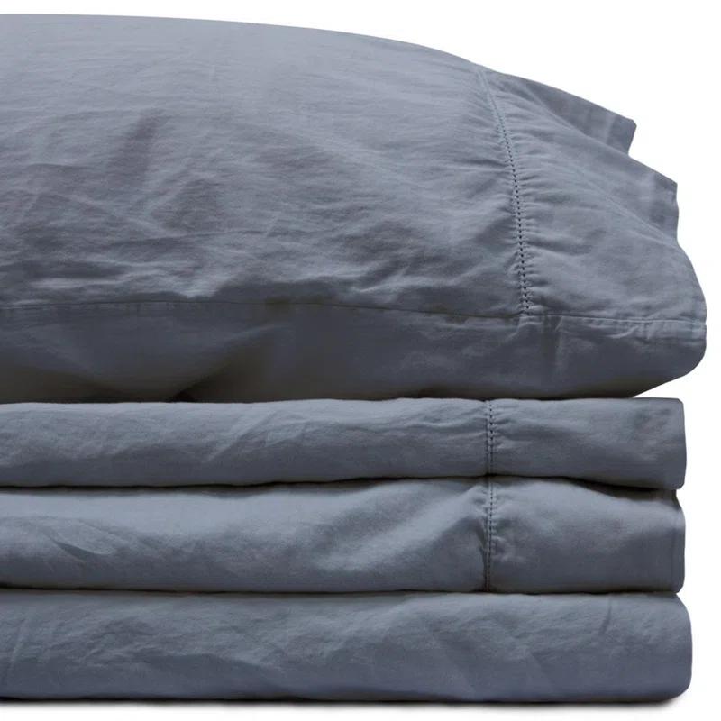 Jennifer Adams Home Relaxed Long-Staple Garment-Washed Cotton 4pc. Percale Sheet Set