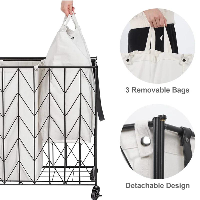 BINNBOX 142L Laundry Hamper 3 Section with Lid