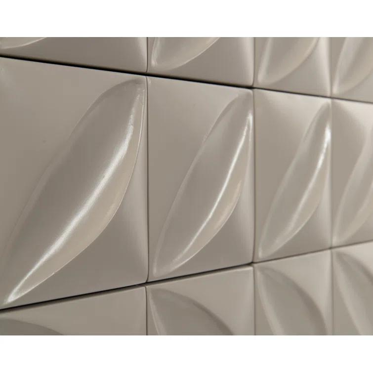 Contemporary Ghost White 61'' Carved Petal Credenza with Bronze Stand
