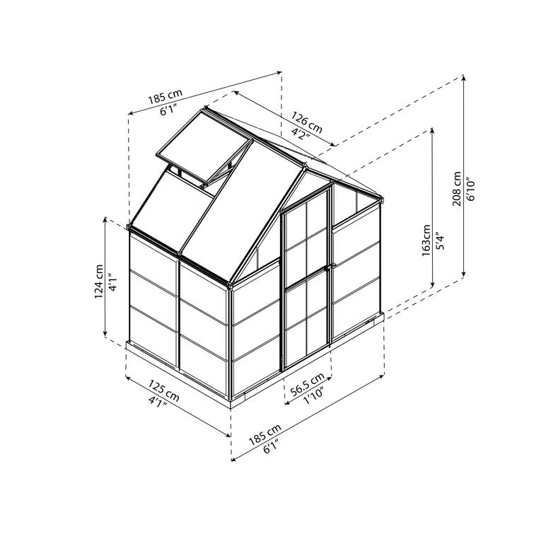 Canopia Palram - Canopia Hybrid 6' W x 4' D Walk-In Hobby Polycarbonate Aluminum Frame Greenhouse Kit with Roof Vent - Green
