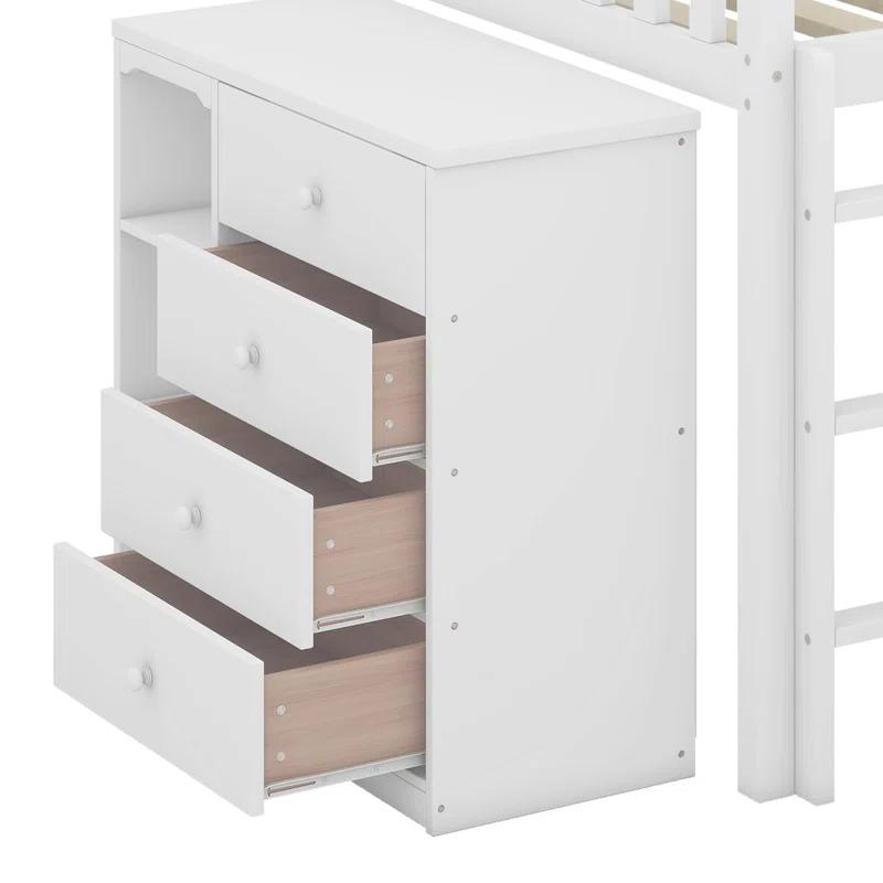 Harriet Bee Twin Loft Bed With Storage Cabinet, Drawer And Shelf Cabinet And Pulling-Out Desk