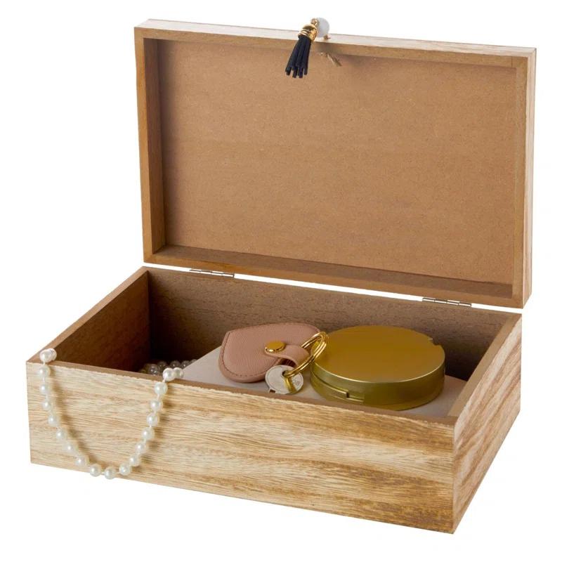 Loon Peak® Small Wooden Decorative Box with Hinged Lid and Tassel