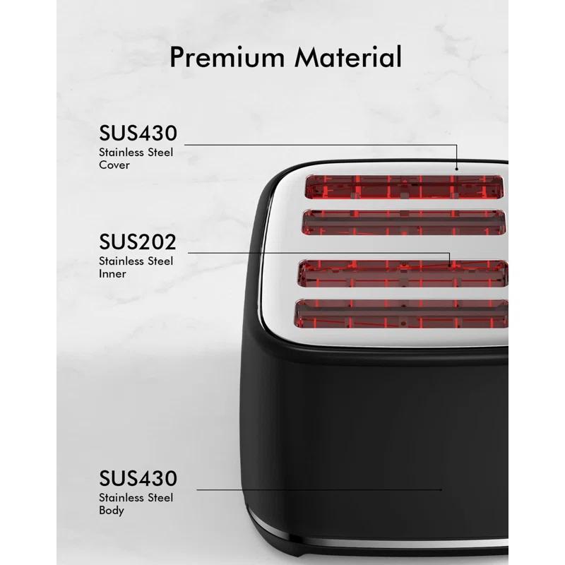 LONGDEEM 4 Slice Toaster, Extra Wide Slots, Longdeem Retro Stainless Steel Toasters, 6 Browning Options, Auto Shut Off & Frozen Function, Toast Fruit Bread, Bagel & Waffle