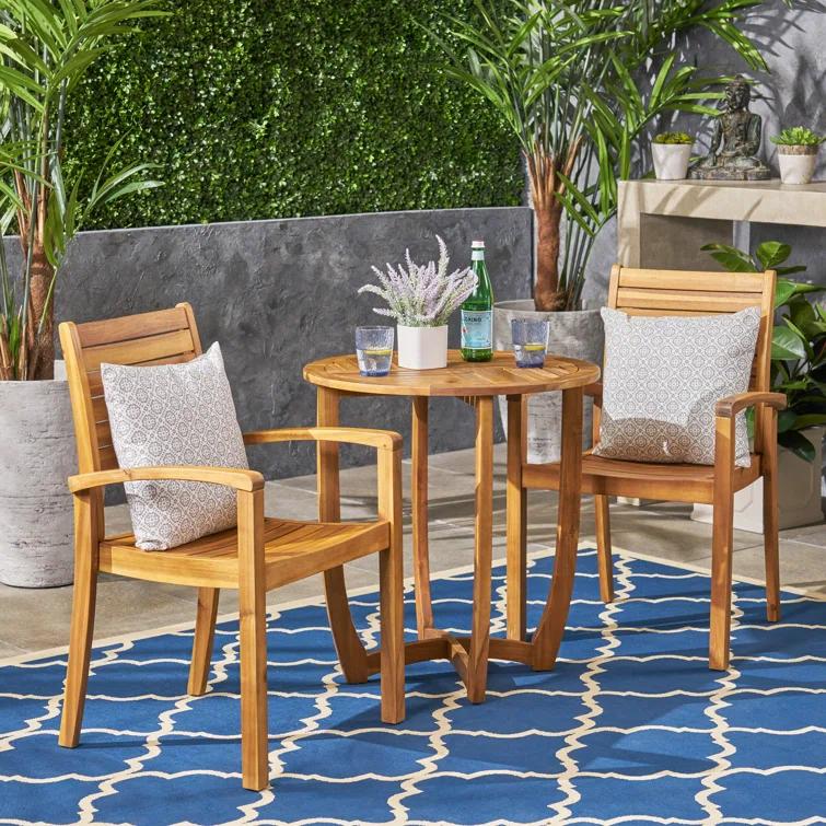 Highland Dunes Scottsville 2 - Person Acacia Wood Patio Dining Set with Round Table