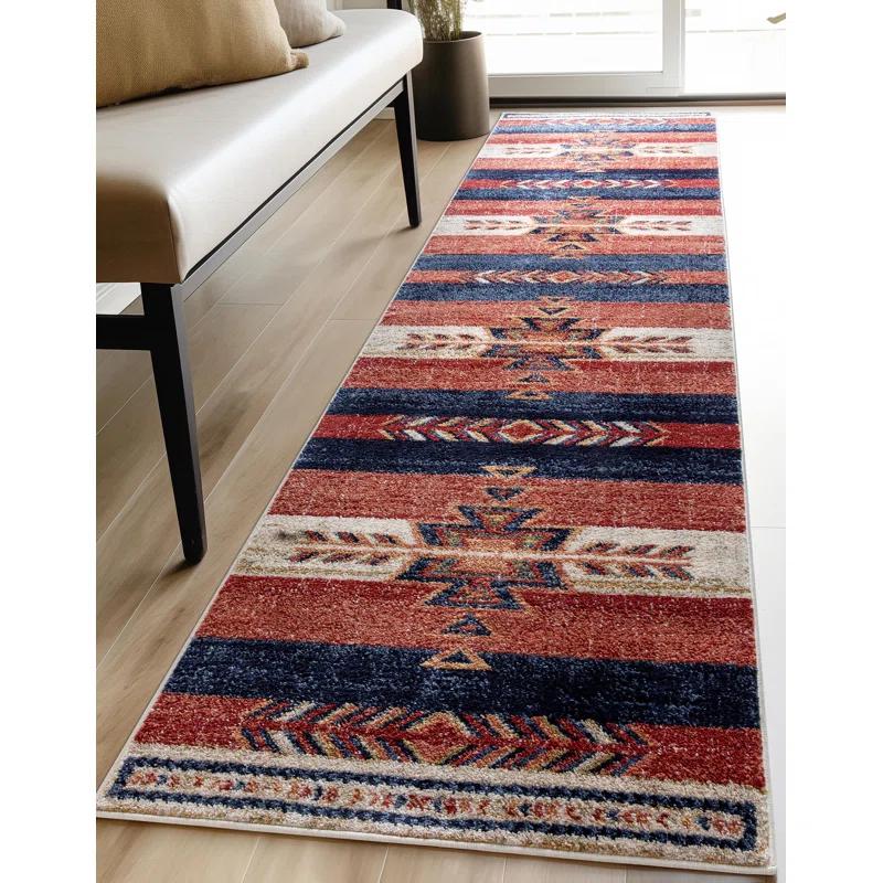 Union Rustic Crimson Southwestern Medallion Tribal Pattern Area Rug