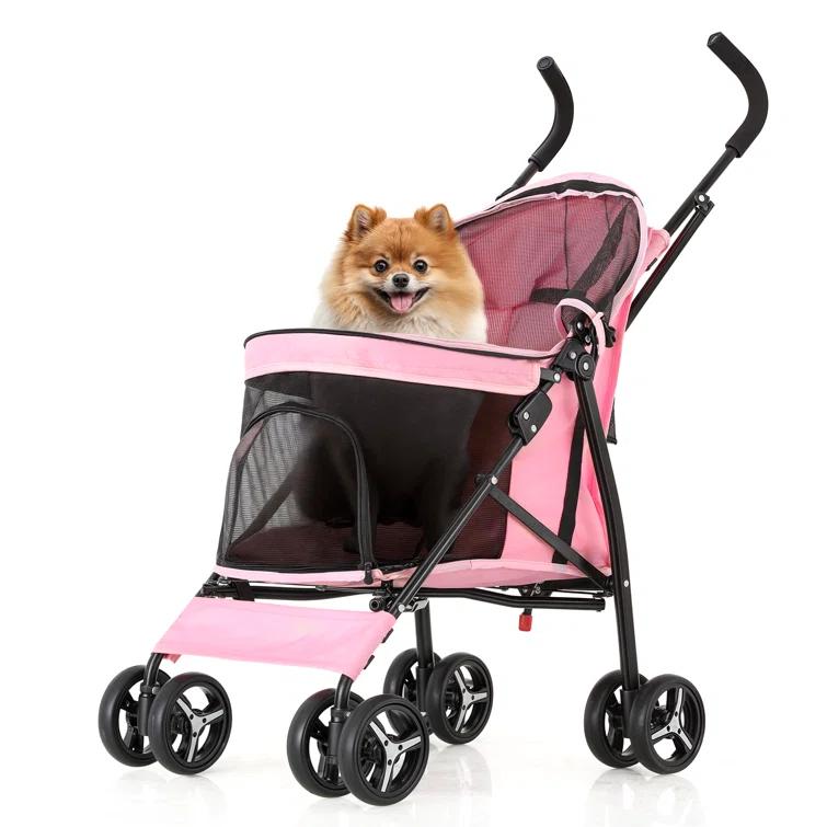 MoNiBloom Foldable Lightweight Dog Stroller for Small Medium Dogs, Pet Stroller,4 Wheel, Pink
