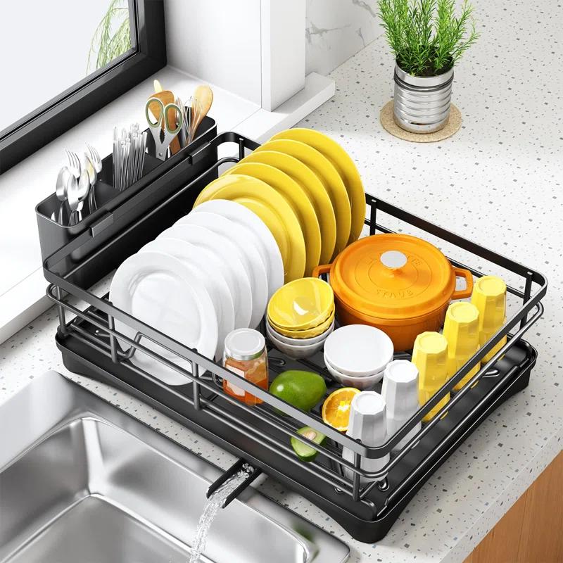 BEACHWATER POOL & SPA, LLC Dish Drying Rack For Kitchen Counter - Large Dish Rack With Drainboard, Rustproof Dish Drainer With Utensil Holder For Sink