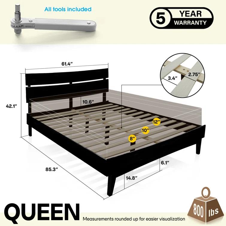 Acacia Acacia Aurora Premium Solid Wood Platform Bed Frame and High Headboard, King Bed Frame with Headboard Included, Mid Century Modern Bed with 5 years Warranty