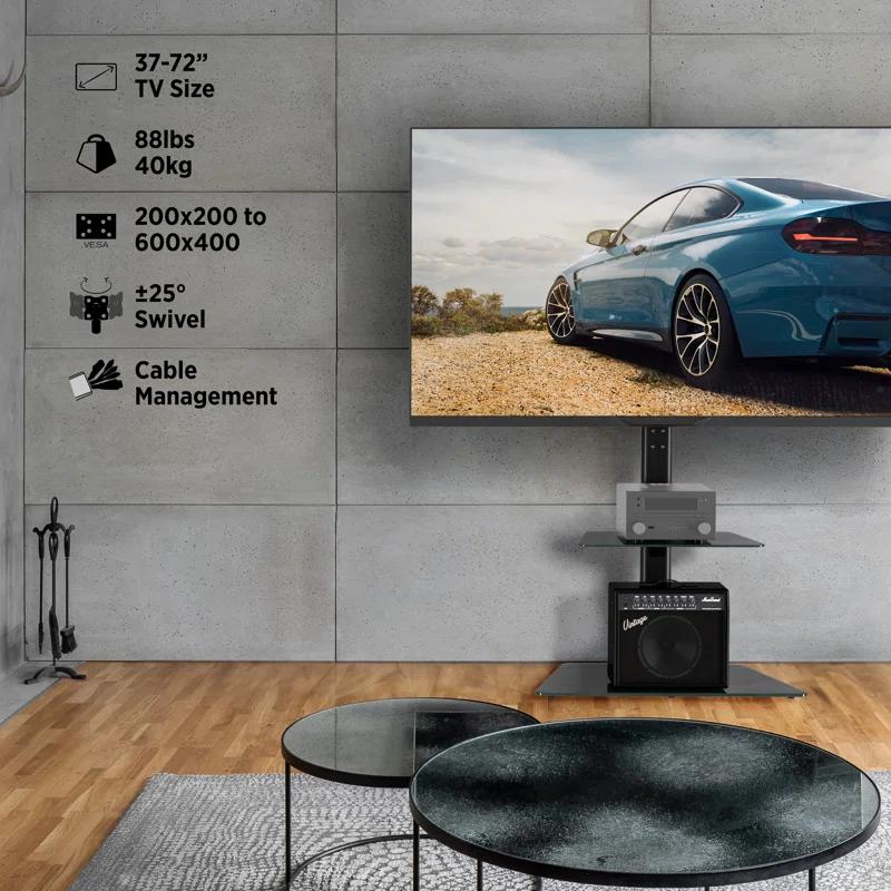 ProMounts Premium Swivel Floor Stand TV Mount with Shelf for 37 to 72 Inch Screens, Holds up to 88Lbs