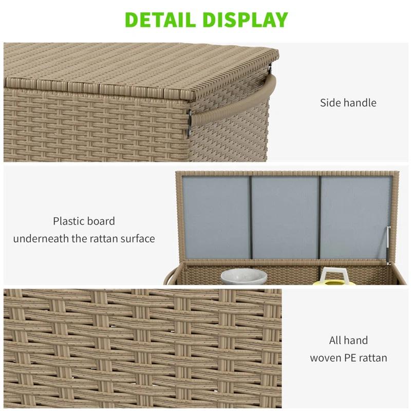 Tryimagine Outsunny 83 Gallon Deck Box, Large Outdoor Storage Chest, PE Wicker Trunk For Outside On Wheels For Garden Tools, Pool Toys & Patio Furniture Cushions
