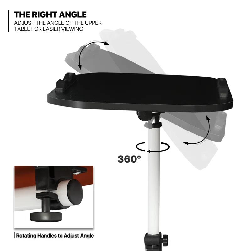 MoNiBloom Mobile Computer Desk, Adjustable Height Standing Table, Laptop Desk Rolling Sit-Stand with Wheels