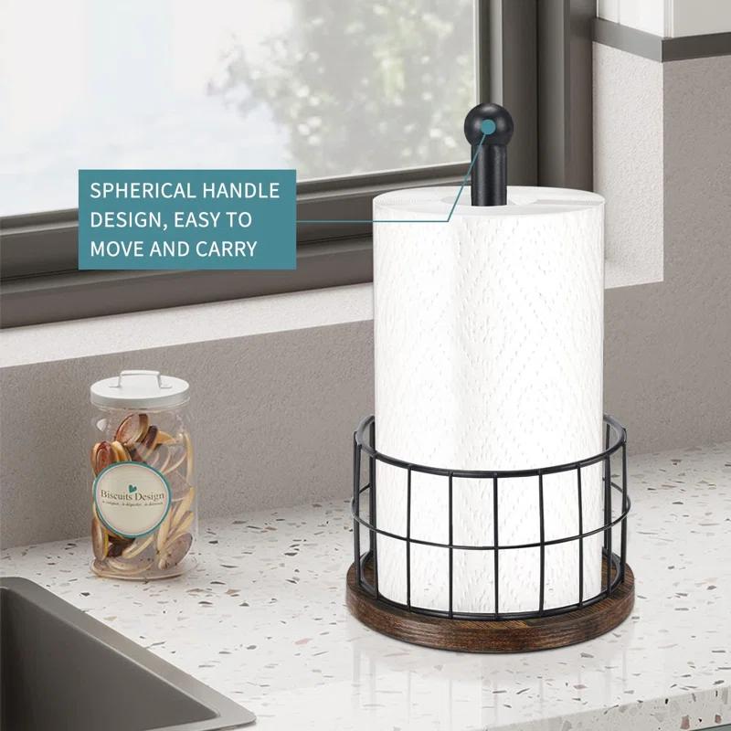 One Allium Way® Paper Towel Holder Countertop, Standing Paper Towel Roll Holder For Bathroom, Paper Towel Rack With Heavy Duty Wooden Base For Kitchen Counter, Fits Standard Or Jumbo-Sized Rolls,(Brown)