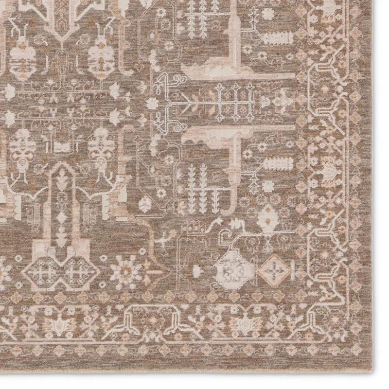 Kerin Oriental Machine Woven Polyester/Polypropylene Area Rug in Taupe/Cream