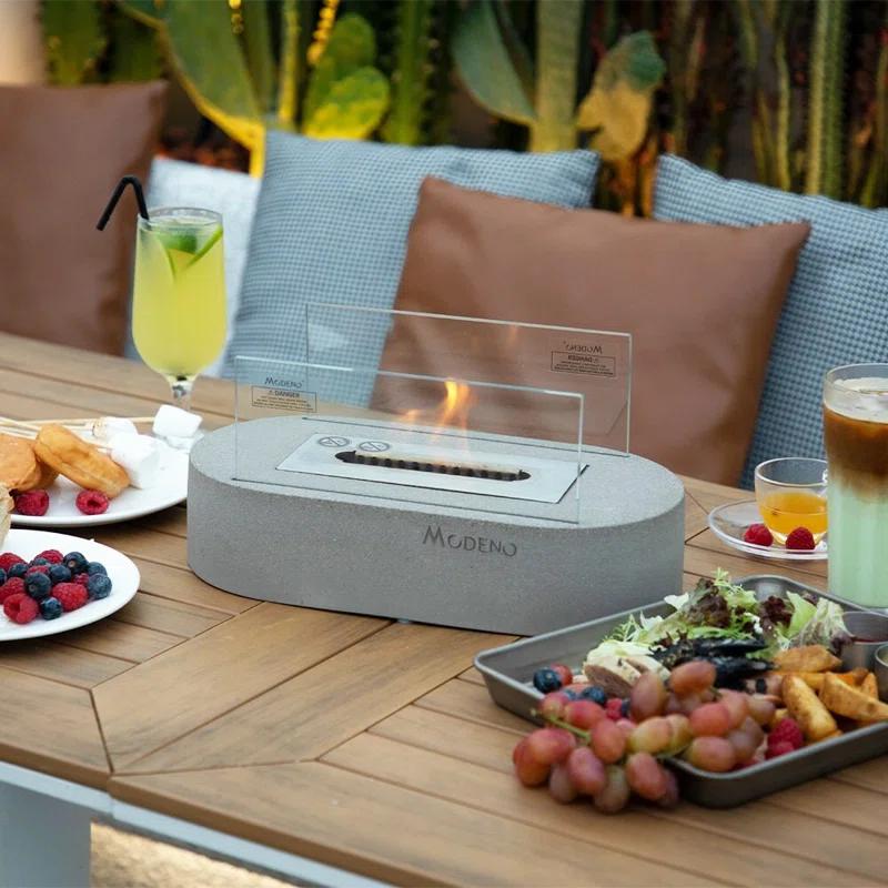 Luspa Stone Bio-Ethanol Outdoor Tabletop Fireplace with Flame Guard