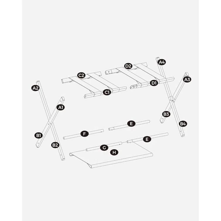 BINO Luggage Rack For Guest Room, Suitcase Stand With Storage Shelf, Steel Frame, Foldable For Easy Storage, Hotel, Bedroom, Black