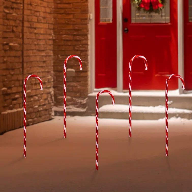 Northlight Seasonal Set of 5 Red Lighted Candy Cane Christmas Lawn Stakes 28"
