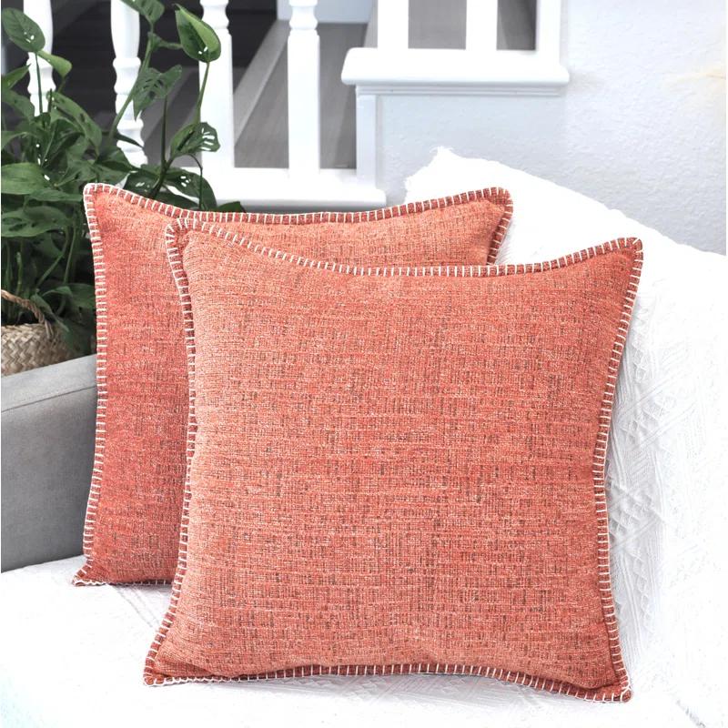 Oveesha Tassel Soft Chenille Throw Pillow Covers With Stitched Edge (Set of 2)