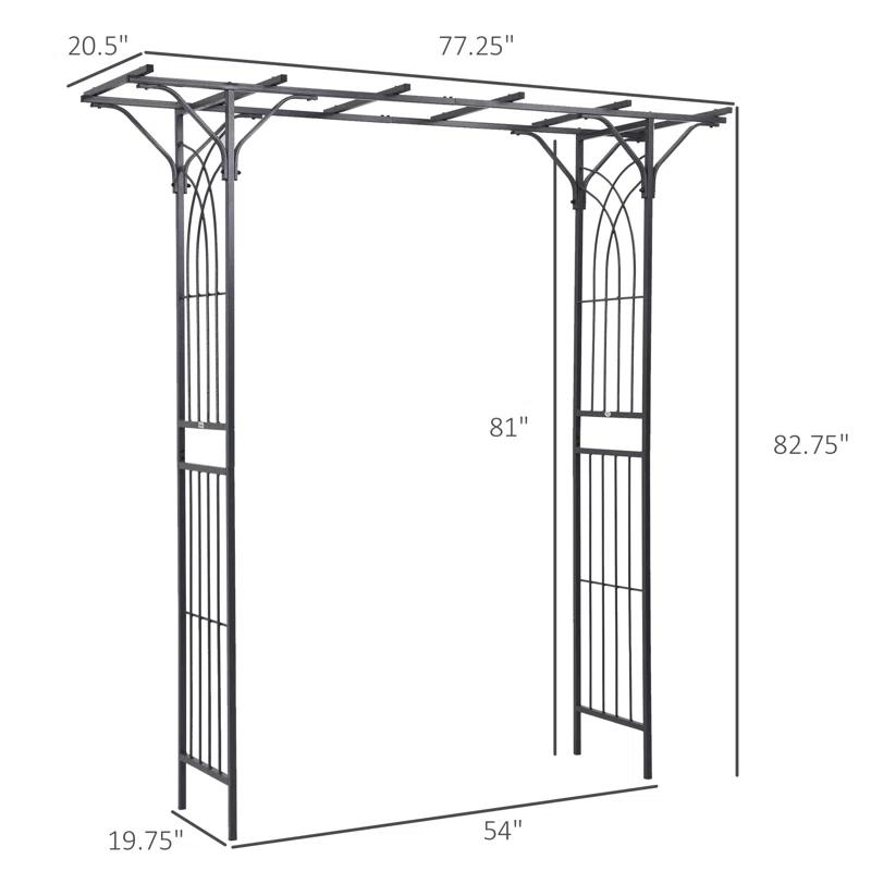 Outsunny 74.75'' W x 19.75'' D Metal Arbor in Gray