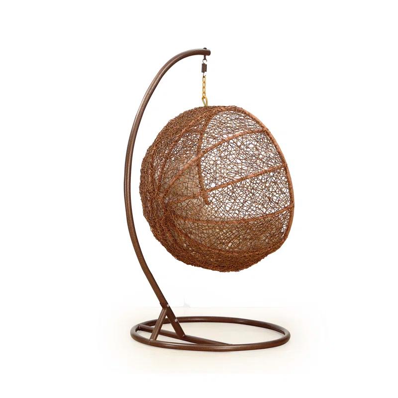 Manhattan Comfort Kamberlyn Swing Chair with Polyester Cushions and Metal Stand in Saddle Brown and Cream