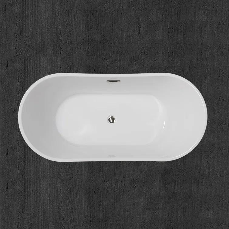 WoodBridge 59" x 28.75" Freestanding Soaking Acrylic Double Slipper Bathtub, Non-Slip Bottom Design BTA-1516