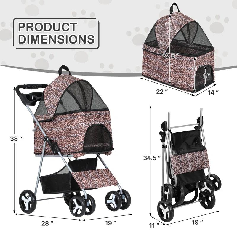 MoNiBloom Folding Pet Stroller, Foldable Dog Jogger Stroller with Detachable Carrier, Basket and Cup Holder