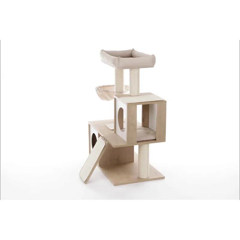 TRIXIE Addison 35.5-in Cat Tree, Modern Wood Cat Tower, Sisal Scratching Posts & Pads, 2 Condos, Hammock, Cozy Bed
