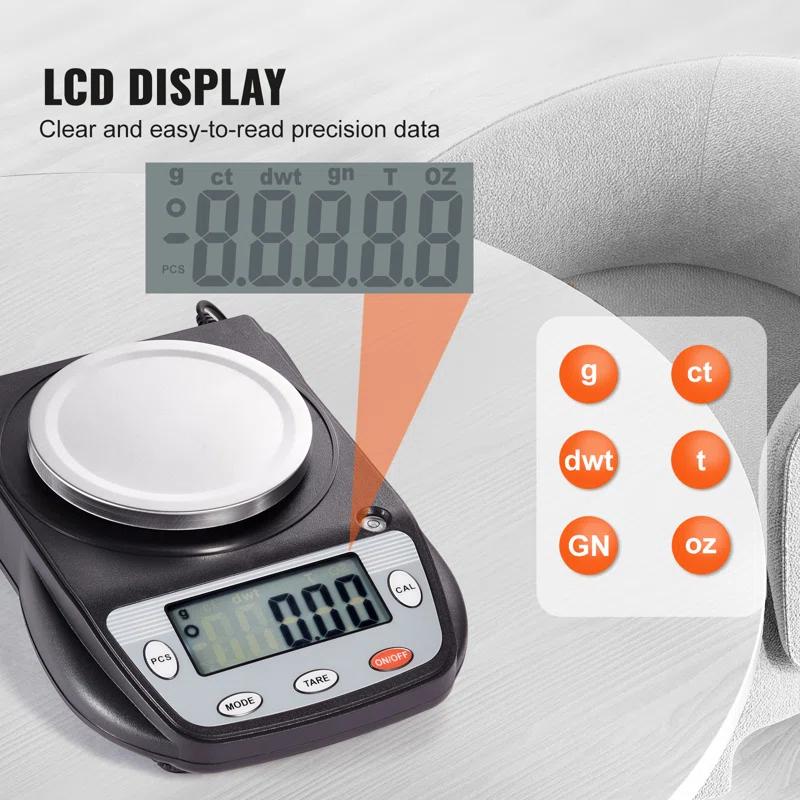 VEVOR Analytical Balance Lab Scale 600g x 0.01g 6 Units Conversion Electronic