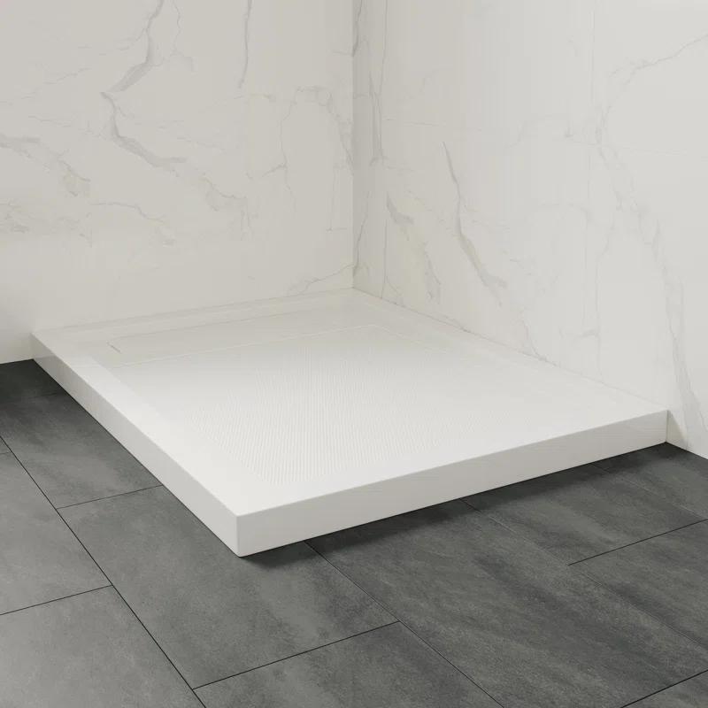 OVE Decors 48" x 36" Rectangle Shower Base Pan, White Acrylic, Hidden Side Drain, Reversible Design