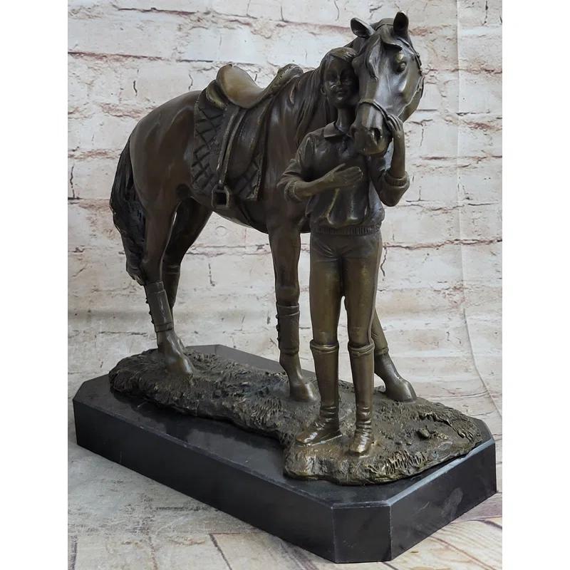 Foundry Select Midgard Equestrian Little Girl Child w/ Horse Bronze Statue Sculpture Figurine 11" x 12"