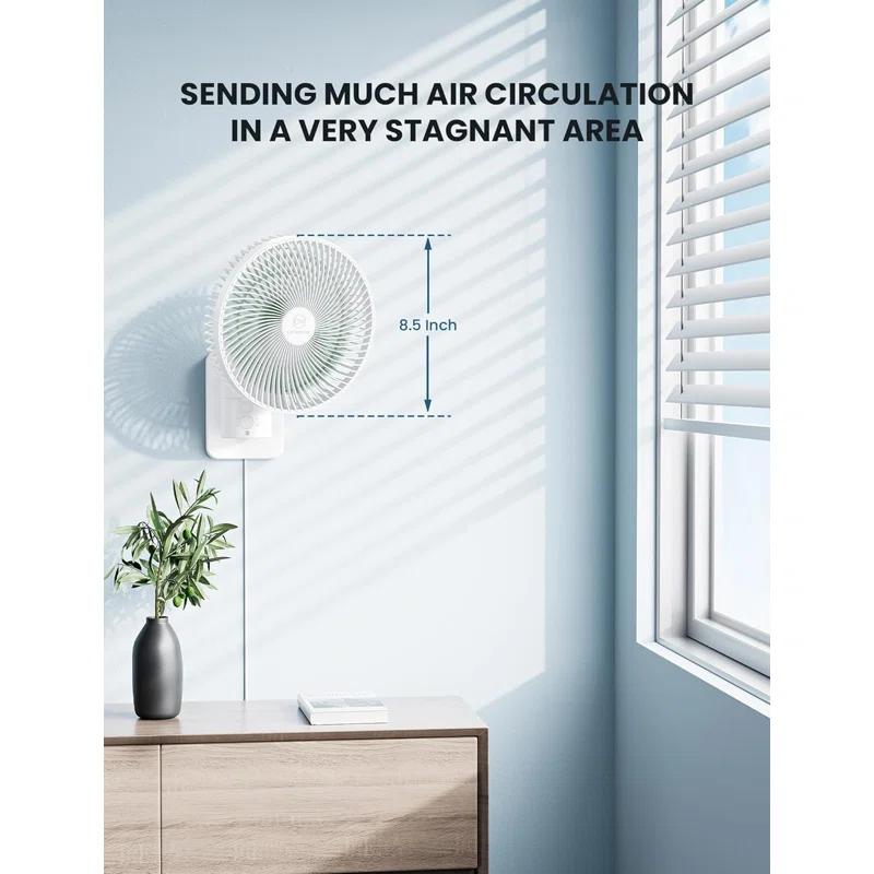ATC CABINETS Wall Mount Oscillating Small Fan with Remote,8.5 Inch Bedroom RV Fans,4 Speeds,Timer