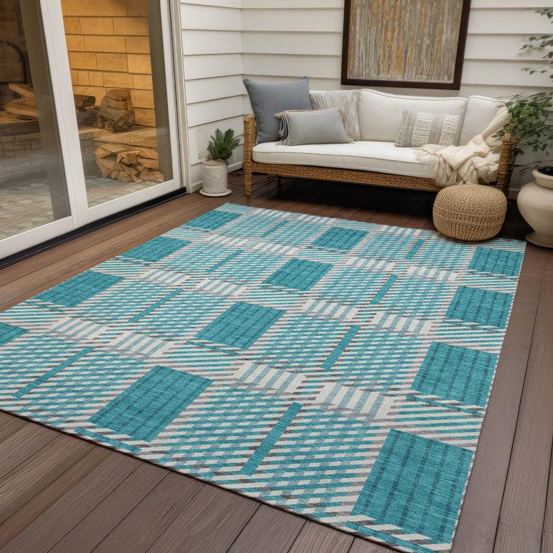Machine Washable Indoor/Outdoor Chayden ACN1000 Teal Rug